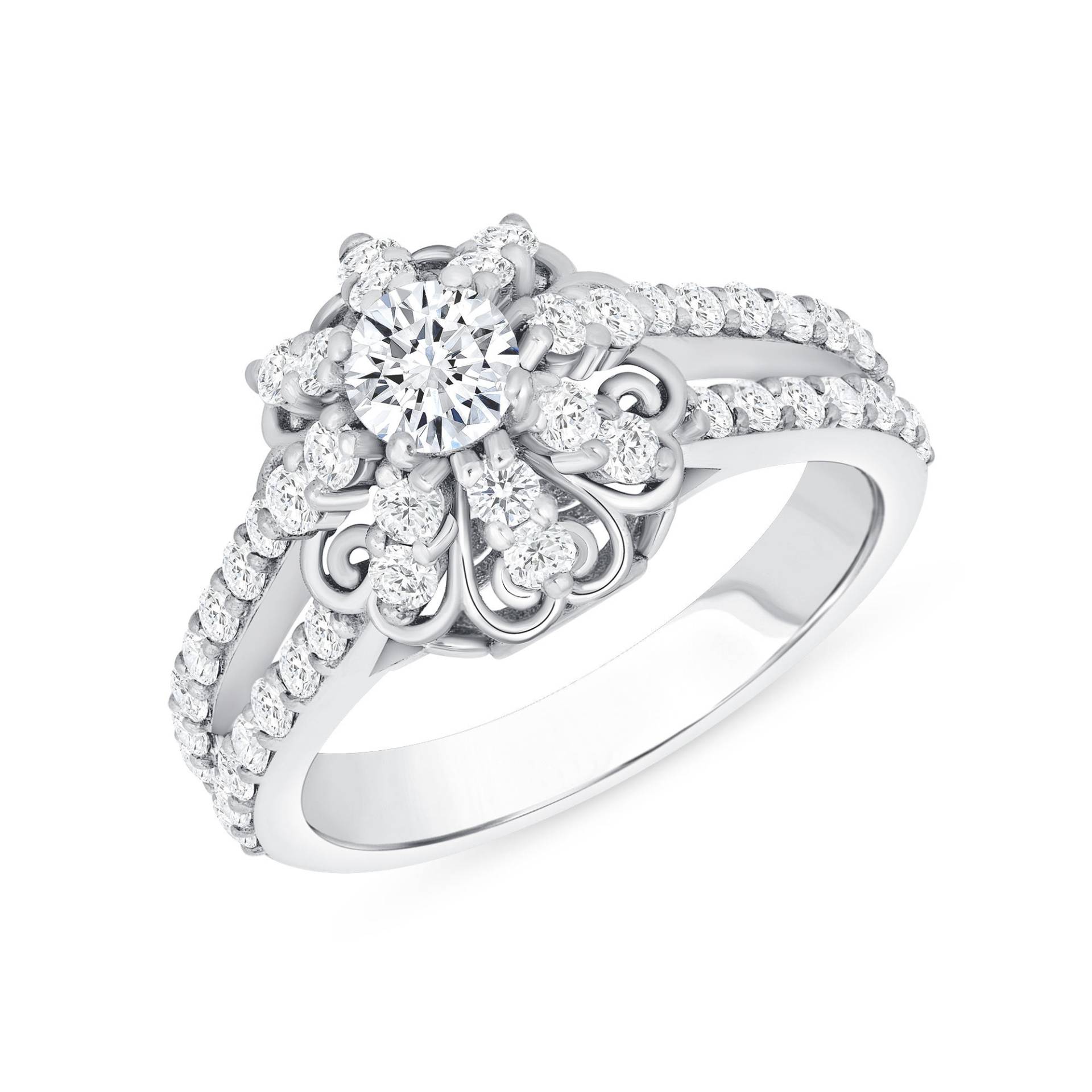 14K Massiver Weißgold Diamant Verlobungsring, Princess Cut, 0, 65 Karat Natürliche Diamanten, Echter Seitlicher Stein Akzent von LASorenJewelry