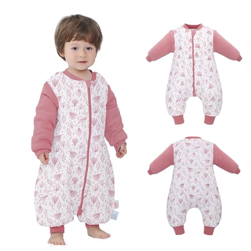 Baby Winter Schlafsack mit Füßen langen Ärmeln, Schlafsack Baby mit abnehmbaren Ärmeln,2.5tog Herbst Winter Schlafdecke für Säugling Kinder 1-3 Jahre alt von 70 bis 90 cm 100% Bio-Baumwolle Rosa von LAT LEE AND TOWN