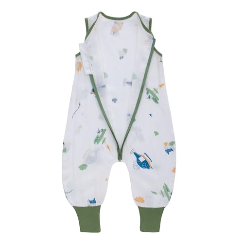 LAT Baby Schlafsack Sommer mit Füßen 0.5 Tog Musselin Kinder Sommerschlafsack für Jungen und Mädchen Ärmellose Baby Schlafsack mit Beinen Sommer (Holzhaus, L/2-4 Jahre) von LAT LEE AND TOWN