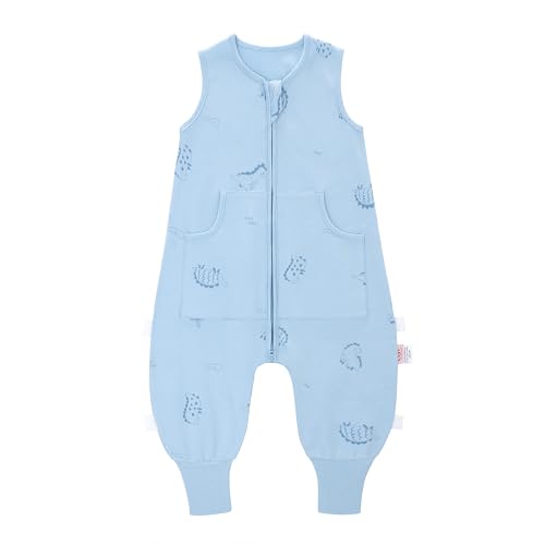 LAT Baby Schlafsack mit Füßen, 0,5 TOG 100% Baumwolle Baby Sommerschlafsack, Weich und Atmungsaktiv Babyschlafsack mit Beinen und Taschen für Kinder (Blauer Dinosaurier, L) von LAT LEE AND TOWN