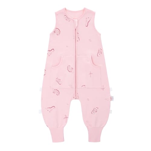 LAT Baby Schlafsack mit Füßen, 0,5 TOG 100% Baumwolle Baby Sommerschlafsack, Weich und Atmungsaktiv Babyschlafsack mit Beinen und Taschen für Kinder (Rosa Dinosaurier, M) von LAT LEE AND TOWN