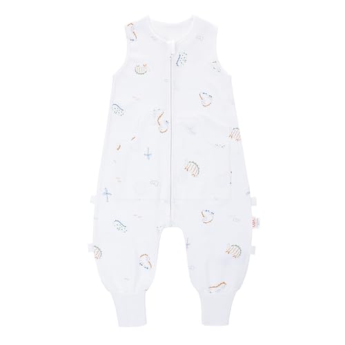 LAT Baby Schlafsack mit Füßen, 0,5 TOG 100% Baumwolle Baby Sommerschlafsack, Weich und Atmungsaktiv Babyschlafsack mit Beinen und Taschen für Kinder (Weißer Dinosaurier, S) von LAT LEE AND TOWN