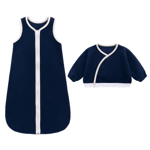 Neugeborener Babyschlafsack mit Fleece zweiteiliger geteilter Weste für Jungen und Mädchen, warmer und dicker Anti-Kick-Schlafsack für Herbst und Winter (Blau, M) von LAT LEE AND TOWN