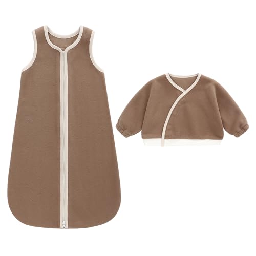 Neugeborener Babyschlafsack mit Fleece zweiteiliger geteilter Weste für Jungen und Mädchen, warmer und dicker Anti-Kick-Schlafsack für Herbst und Winter (Khaki, M) von LAT LEE AND TOWN