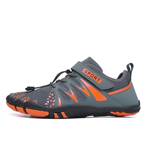 Barfußschuhe Herren Damen Barfuss Schuhe Bequem Barfussschuhe Leicht Minimalistische Fitnessschuhe Sport Traillaufschuhe rutschfeste Strandschuhe Wasserschuhe.(Graue Orangen,36 EU) von LATATL