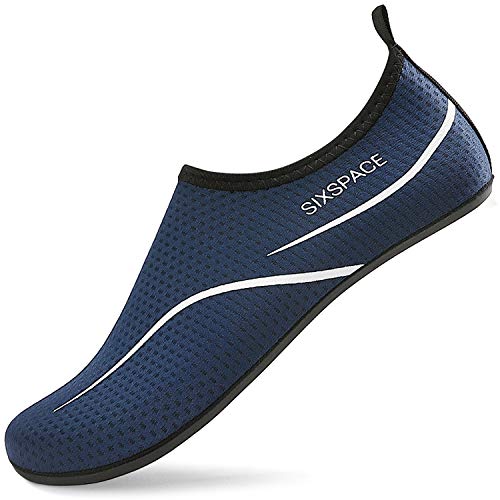 LATATL Badeschuhe Wasserschuhe Schnell Trocknend Schwimmschuhe Strandschuhe Aquaschuhe Surfschuhe Barfußschuhe Leicht Tauchschuhe Wassersportschuhe für Damen Herren (Dunkelblau,41 EU) von LATATL