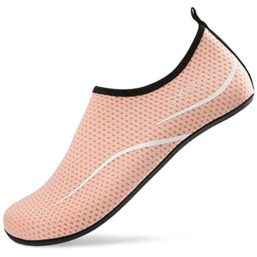 LATATL Badeschuhe Wasserschuhe Schnell Trocknend Schwimmschuhe Strandschuhe Aquaschuhe Surfschuhe Leicht Barfußschuhe Tauchschuhe Wassersportschuhe für Damen Herren(Pink,37 EU) von LATATL