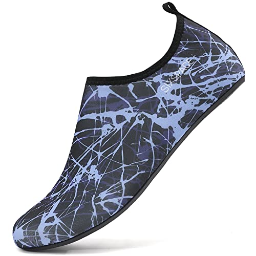 LATATL Damen Herren Badeschuhe Schwimmschuhe Wasserschuhe Tauchschuhe Schnell Trocknend Wassersportschuhe Strandschuhe Aquaschuhe Surfschuhe für Surfen Yoga Strand Pool(Schwarz/Blau,35 EU) von LATATL