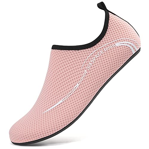 LATATL Herren Damen Wasserschuhe Badeschuhe Schwimmschuhe Leicht Strandschuhe Aquaschuhe Surfschuhe Barfußschuhe Schnell Trocknend Wassersportschuhe(Pink,41 EU) von LATATL