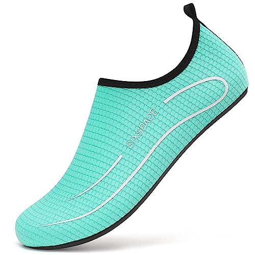 LATATL Herren Damen Wasserschuhe Badeschuhe Schwimmschuhe Tauchschuhe Leicht Strandschuhe Aquaschuhe Surfschuhe Barfußschuhe Schnell Trocknend Wassersportschuhe(Grün,40 EU) von LATATL