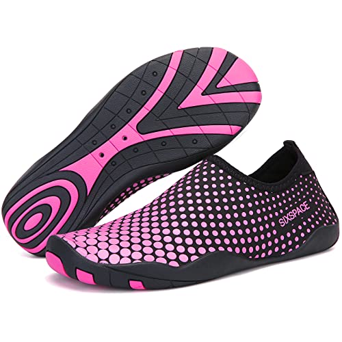 LATATL Unisex Badeschuhe Wasserschuhe Männer Frauen Schnell Trocknend Aquaschuhe Barfussschuhe Surfschuhe Schwimmschuhe Strandschuhe für Strand Tauchen Yoga(Rose Rot,35 EU) von LATATL