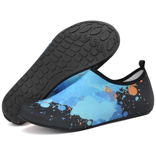 LATATL Unisex Wasserschuhe Badeschuhe Damen Herren Schnell Trocknend Schwimmschuhe Aquaschuhe Barfussschuhe Surfschuhe Strandschuhe Neoprenschuhe für Strand Tauchen Yoga(Schwarz/Blau,41 EU) von LATATL