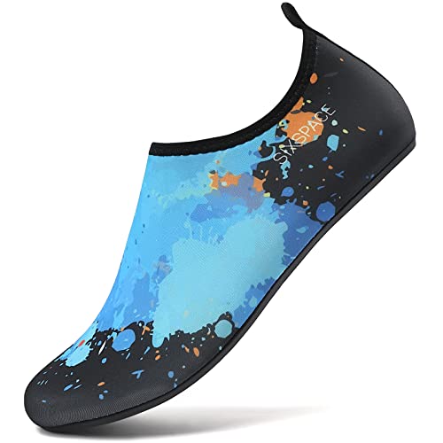 LATATL Unisex Wasserschuhe Badeschuhe Damen Herren Schnell Trocknend Schwimmschuhe Aquaschuhe Barfussschuhe Surfschuhe Strandschuhe Neoprenschuhe für Strand Tauchen Yoga(Schwarz/Blau,42 EU) von LATATL