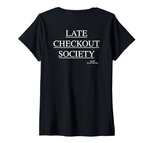 Damen LATE CHECKOUT SOCIETY - Please Do Not Disturb. Urlaub - BACK T-Shirt mit V-Ausschnitt Damen LATE CHECKOUT SOCIETY - Please Do Not Disturb. Urlaub - BACK T-Shirt mit V-Ausschnitt von LATE CHECKOUT SOCIETY X Please Do Not Disturb