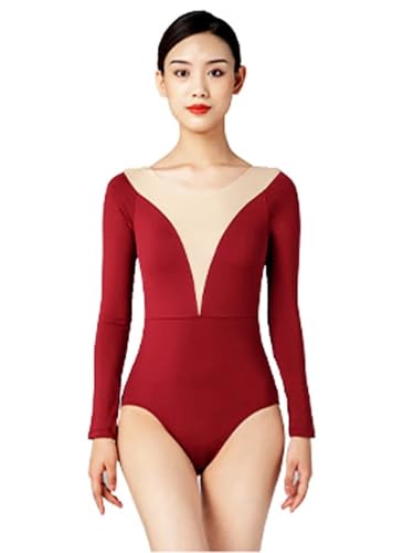 LATEAU Ballett Trikot,Ballettanzug Mesh-Ballettanzug for Damen, Ballerina-Outfit, Klassische Tanzbekleidung, Gymnastik-Badeanzug, Yoga-Strumpfhose, Performance-Kostüm(Red,M) von LATEAU