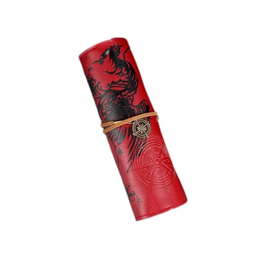 LATEAU Pencil Wrap,Pencil Wrap Roll Up Buntstiftkoffer für Mädchen Jungen Leder Geldbörse Tasche Make-Up Bleistiftkoffer Kosmetiktasche Schreibwaren (Color : Long-Red) von LATEAU