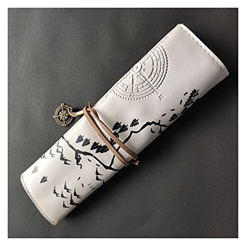 LATEAU Pencil Wrap,Pencil Wrap Roll Up Volumenstift Tasche Gebündelt Dreifache Leder Große Kapazität Bleistiftstudent Pencil Schreibwaren Box (Color : Long-Beige) von LATEAU