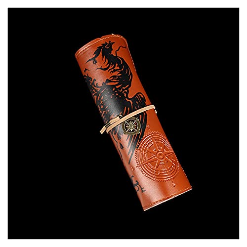 LATEAU Pencil Wrap,Pencil Wrap Roll Up Volumenstift Tasche Gebündelt Dreifache Leder Große Kapazität Bleistiftstudent Pencil Schreibwaren Box (Color : Long-Coffee) von LATEAU