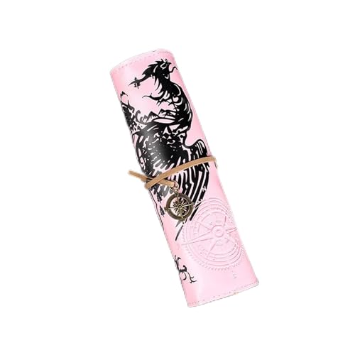 LATEAU Pencil Wrap,Pencil Wrap Roll Up Volumenstift Tasche Gebündelt Dreifache Leder Große Kapazität Bleistiftstudent Pencil Schreibwaren Box (Color : Long-Pink) von LATEAU