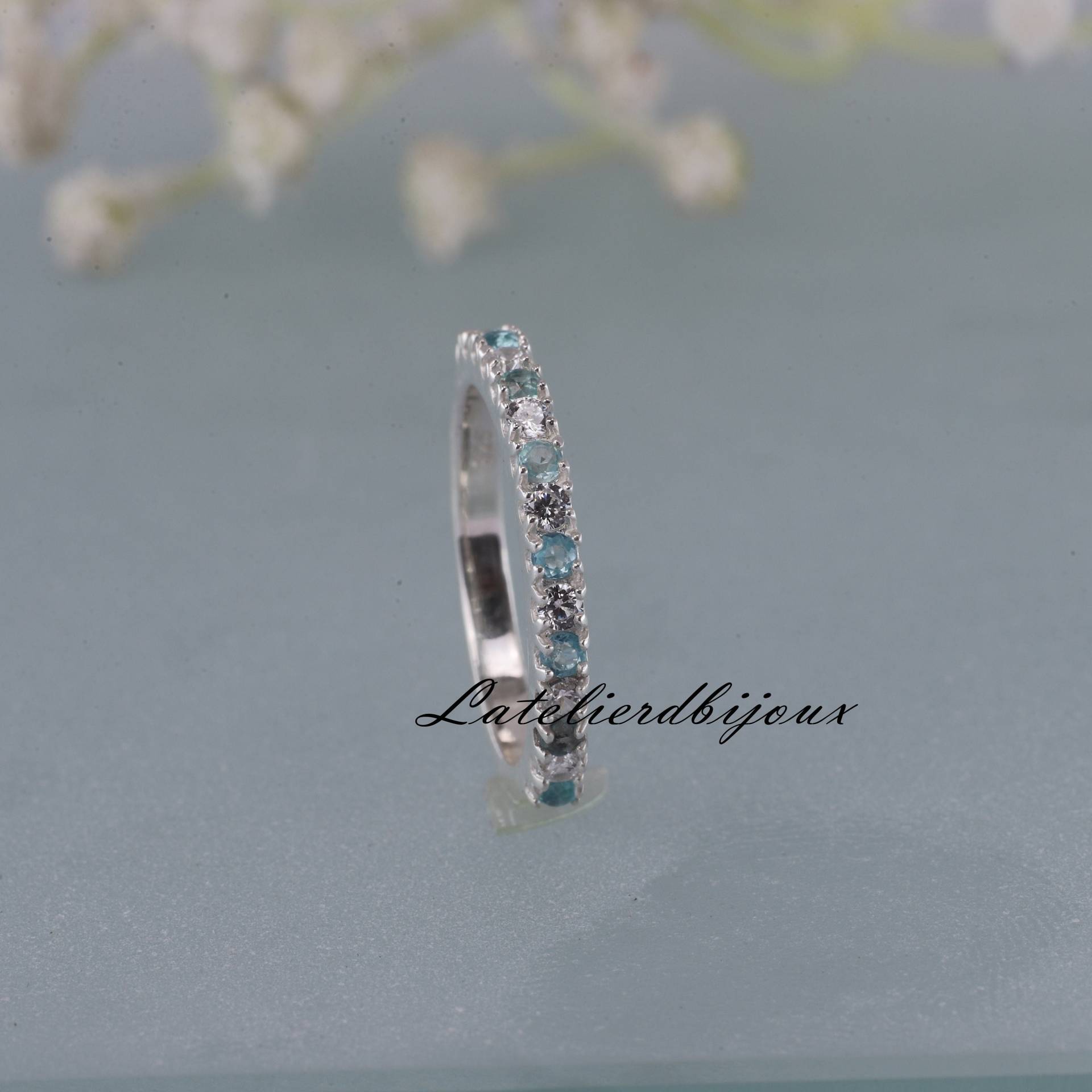 Diamant Und Aquamarin Halbe Ewigkeit Frauen Ehering, März Geburtsstein, Art Deco Jahrestag Geschenk, Stapel Aquamarin Band Ring von LATELIERDBIJOUX