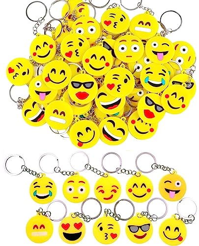 LATERN 100 Stück Emoji Schlüsselanhänger, 10 Muster Emoji Mini Schlüsselanhänger Emoticon Schlüsselanhänger Dekoration für Kindergeburtstag Gastgeschenke Partytütenfüller (3,5 cm x 8,5 cm) von LATERN