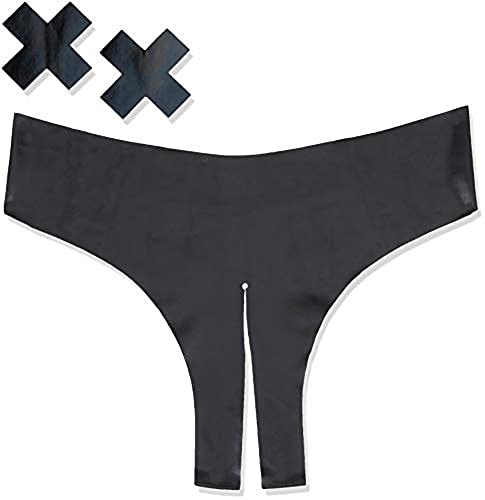 LATEXWEAR Damen Latex Wear - lingerie Sexy Mutandine Lattice Crotchless Con Cavallo Aperto, Mutandine Lattice, String, Schwarz (Nero 001), Einheitsgröße Große Größen EU von LATEXWEAR