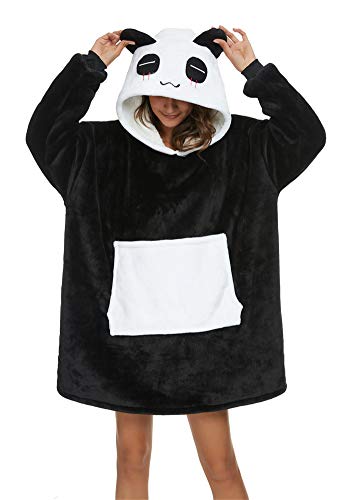 LATH.PIN Sofadecke Panda Decke mit Kapuze Plus Size Unisex Warm Plaid mit Ärmeln Lustige Tasche Sweatshirt, Schwarz , M von LATH.PIN