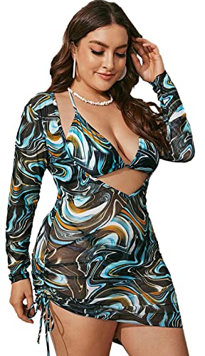 LATH.PIN Damen Bikini Set Sexy Übergrößen Badeanzug V-Ausschnitt 3-teilig Push Up Tankini Swimsuit Vintage für Meer Pool Strand Sommer, grün, 50 von LATH.PIN