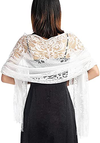 LATH.PIN Damen Stola Schal aus Spitze, hohl, weicher Umschlag, Abendumschläge, für Hochzeit, Zeremonien, Party, Braut, Cocktail, Abendkleid, 180 cm x 70 cm, weiß, 170*70cm von LATH.PIN