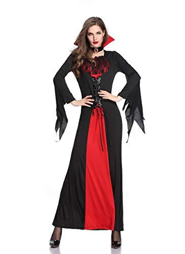 LATH.PIN Hexenkostüm für Damen, Cosplay, Vampir, lang, Halloween, Karneval, Übergroße Kleid mit langen Ärmeln, Schwarz , L von LATH.PIN