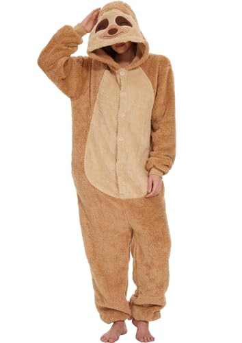 LATH.PIN Kigurumi Pyjama, Unisex, Anime, Tierkostüm, Cosplay, Kostüm, Overall, Onesies, Pyjama-Set, Panda, Nachtwäsche, Sleepwear, Plüschtier Faultier, 32 von LATH.PIN