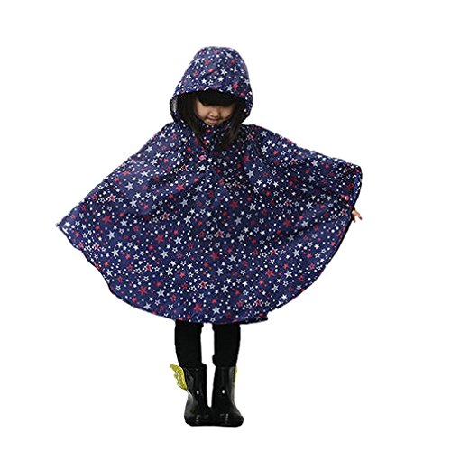 Kinder Regenmantel Regenponcho Drucken Wasserdicht Regenjacke Mit Kapuze für Jungen Mädchen (S, Blau) von LATH.PIN