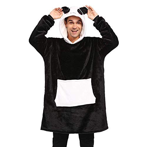 LATH.PIN Panda Hoodie Decke Damen Pullover Decke Sweatshirt Herren Oversize mit Kapuze Unisex Kapuzenpullis (schwarz, L: Höhe 171-190 cm) von LATH.PIN