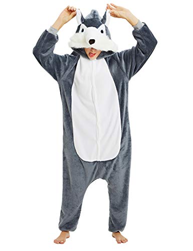 LATH.PIN Pyjamas Jumpsuit Erwachsene Unisex Tier Onesie Cosplay Halloween Karneval Kostüme Schlafanzug Damen Tierkostüme Winter (Wölfe, XL) von LATH.PIN