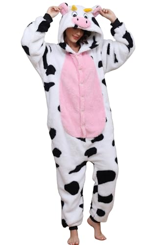 Lath.Pin, Pyjama, Panda-Einteiler, Uni, für Erwachsene, Tier-Overall, Cosplay, Halloween, Karneval, Damen, Tierkostüm, Winter, Kuh, XL von LATH.PIN