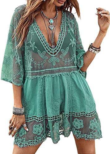 LATH.PIN Strandkleider Damen Einheitsgröße V-Ausschnitt Boho Badeanzug Bedecken Pareos Sommer Bikini Cover Up Sexy Strandponcho von LATH.PIN