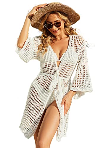 LATH.PIN Strandponcho Damen V-Ausschnitt Bikini Badeanzug Cover Up Pareos Sommer Einheitsgröße Bademode Sommerkleid mit Gürtel von LATH.PIN