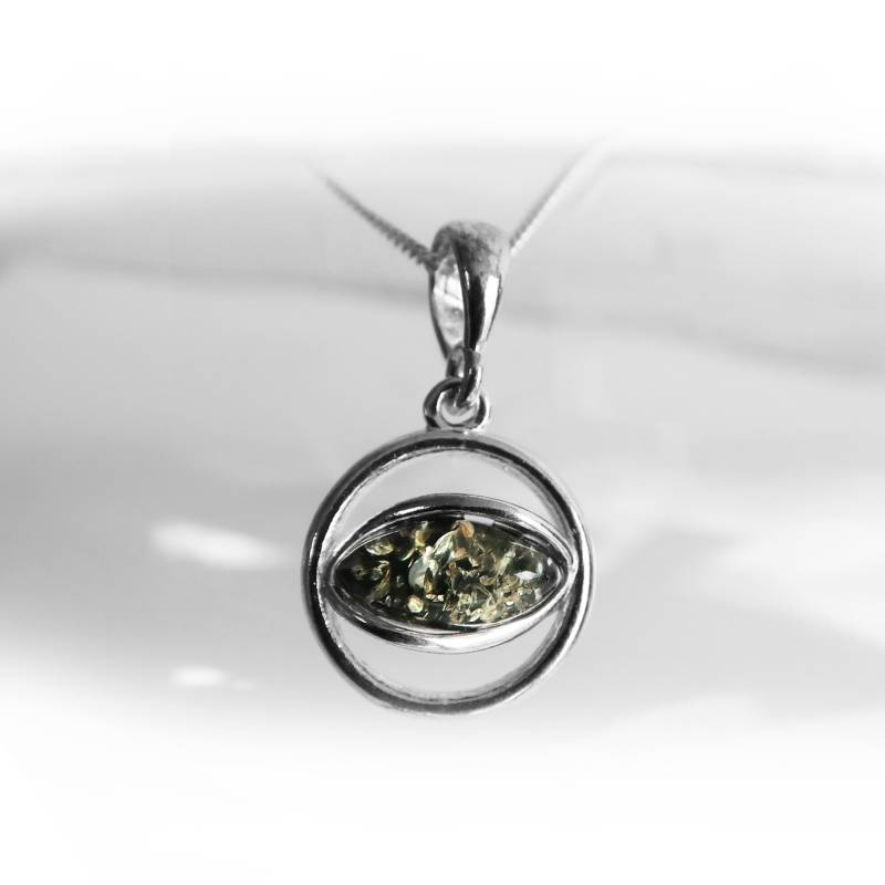 Grüner Bernstein Anhänger & Silberkette | Runder Kette Kreis Kettenanhänger Silber Geschenk Schmuck Für Damen von LATIGGA