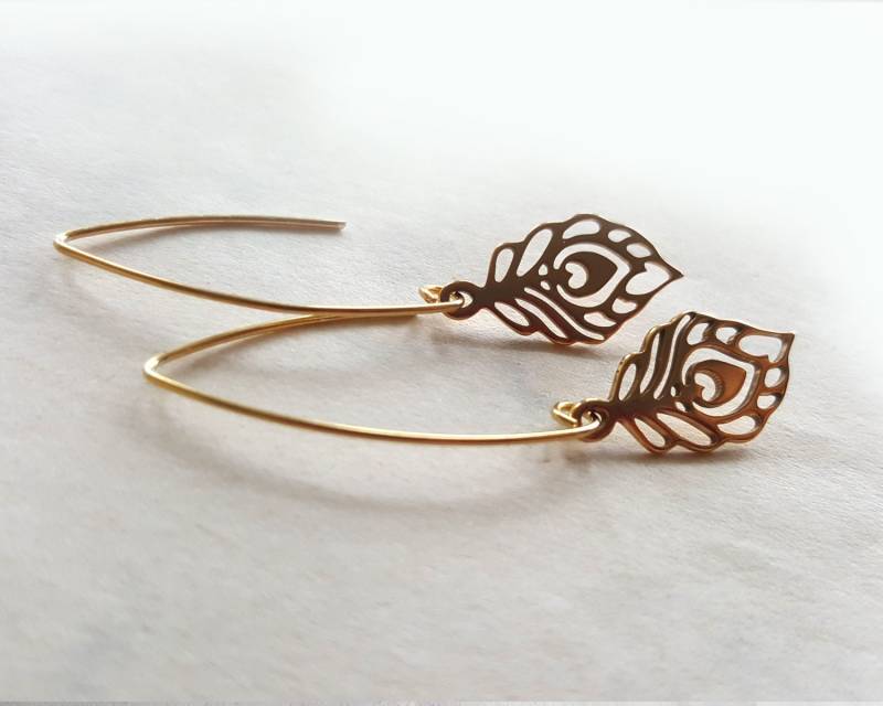 Vergoldete Ohrringe, Pfauenfeder Ohrhänger, Pfau Filigraner Schmuck Für Damen von LATIGGA
