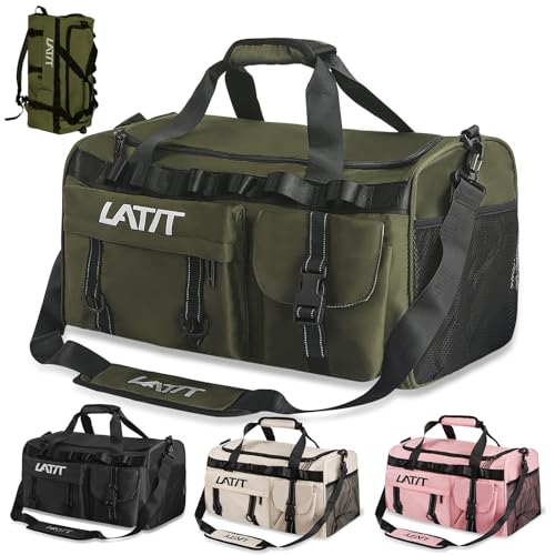 Sporttasche Damen Reisetasche Herren Sporttasche mit Schuhfach&Nassfach Damen Herren Travel Bag Gym Bag Schwimmtasche Übernachtung Weekender (Armeegrün) von LATIT