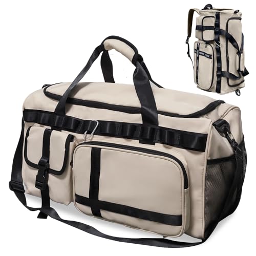 Sporttasche Damen Reisetasche Damen Groß Sporttasche mit Schuhfach&Nassfach Damen Herren Gym Bag 65L Travel Bag Schwimmtasche Übernachtung Weekender Reiskaffee von LATIT