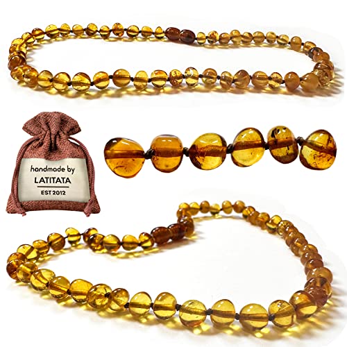 LATITATA CRAFT Echte Bernsteinkette - Baltischer Natur Bernstein - Länge 32 cm - 100% Handarbeit in Deutschland- GIA Zertifiziert (Honey Poliert) von LATITATA CRAFT