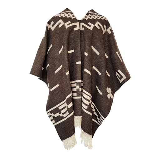 LATITUDE ZERO Poncho aus Alpakawolle - Serape | Warmer und weicher Clint Eastwood Poncho | Cowboy - Western - Style, Braun, Einheitsgröße von LATITUDE ZERO