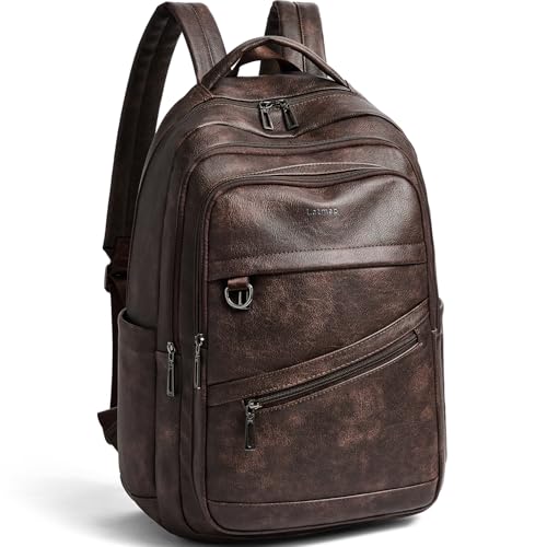LATMAP 32L Rucksack Damen PU leder,Beige Tagesrucksack Mittel-Groß Laptoprucksack Elegant Handtasche Unisex Lederrucksack mit Geldbörse für Reisen Freizeit Uni von LATMAP