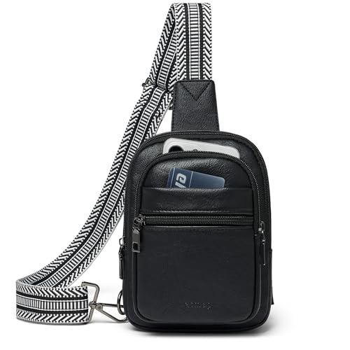 LATMAP 3L KLEINE Sling Bag Fanny Packs Für Frauen Männer Mini Crossbody Brustgurt Reisetasche Geldbörse Handtasche Kunstleder Mode Nett Schwarz von LATMAP