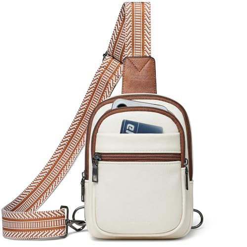 LATMAP 3L KLEINE Sling Bag Fanny Packs Für Frauen Männer Mini Crossbody Brustgurt Reisetasche Geldbörse Handtasche Kunstleder Mode Nettes Beige von LATMAP