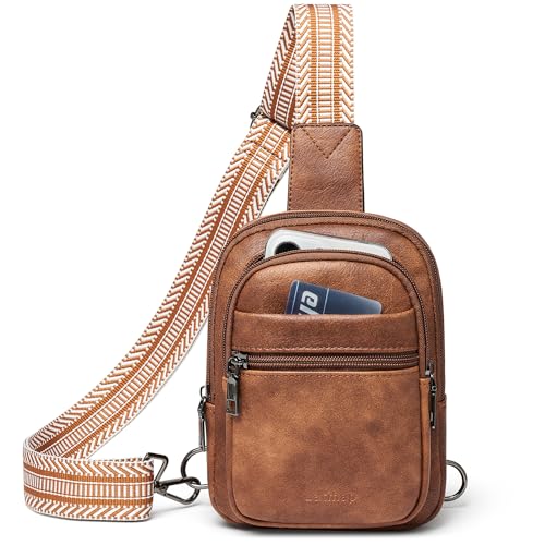 LATMAP 3L SMALL Sling Tasche Fanny Packs für Frauen Männer Mini Crossbody Brustgurt Reisetasche Handtasche Faux Leder Mode niedlich Braun von LATMAP