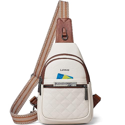 LATMAP Sling Bag Für Frauen Fanny Pack Kunstleder Kleine Casual Day-Pack Rucksack Crossbody Brusttaschen Geldbörse Wasserdicht Anti Diebstahl, Beige, S von LATMAP