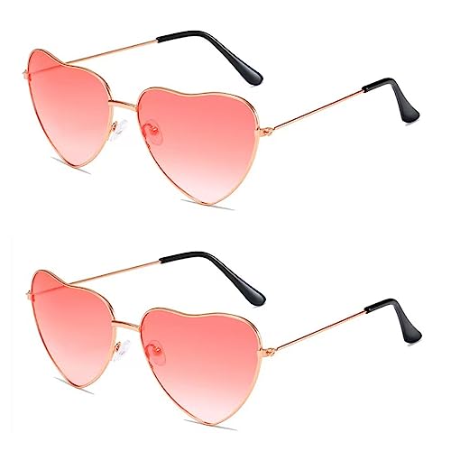 LATRAT 2 Pack Herz Sonnenbrille, Sonnenbrille Retro Vintage Brille Herz Sonnenbrille, für Kinder Herren Damen 60er 70er 80er 90er Party Hippie Chic, Kleid Accessoires (Rosa) von LATRAT