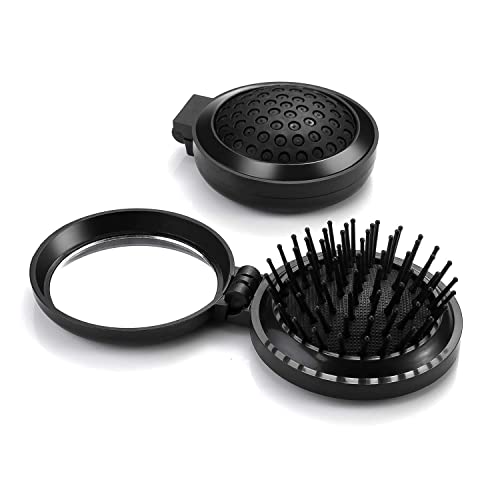 LATRAT 2 Stück Haarbürste klappbar Schwarz Klappbürste Mini Klapphaarbürste mit Spiegel, für Frauen Mädchen Reisen Schule Campingausflüge von LATRAT